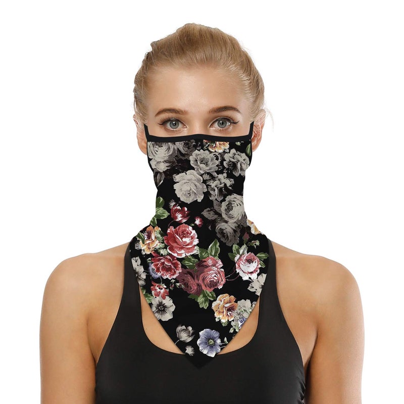 YAYOUREL Flowers Floral Neck Gaiter Face Mask Covering Bandanas for Men Women Summer UV Face Scarf Mask Cover Ear Loop Hole Triangle Facemask Headwear for Fishing Running Cycling Hiking - Image 1